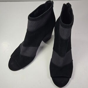 Reba Famous Black Leather Mesh Peep Toe Block Heel Ankle Booties 10M